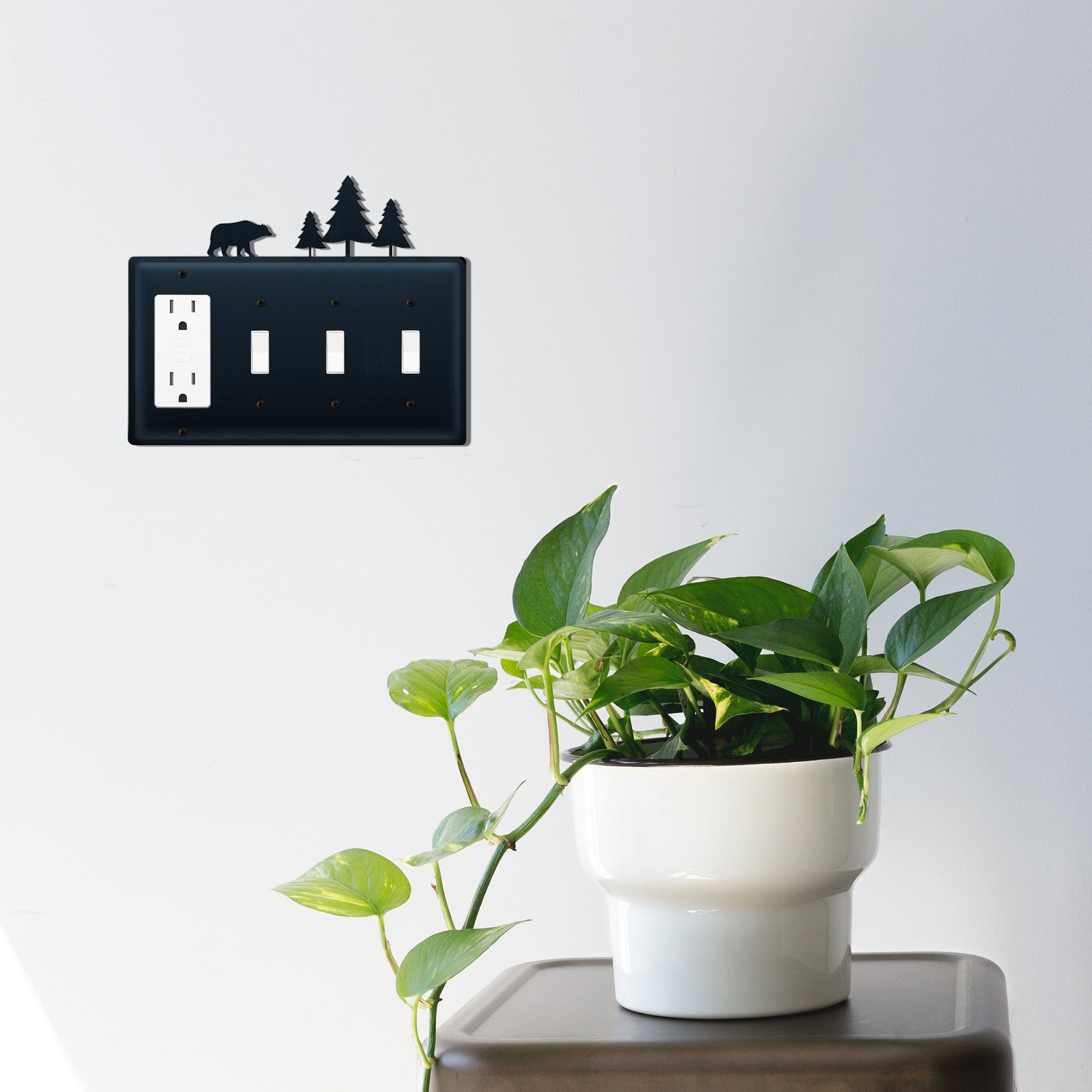 Bear & Pine Trees Single GFI CUSTOM Product Triple Switch Cover