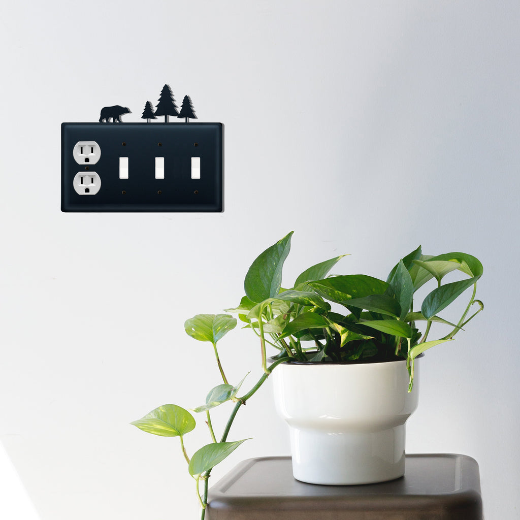 Bear & Pine Trees Single Outlet CUSTOM Product Triple Switch Cover